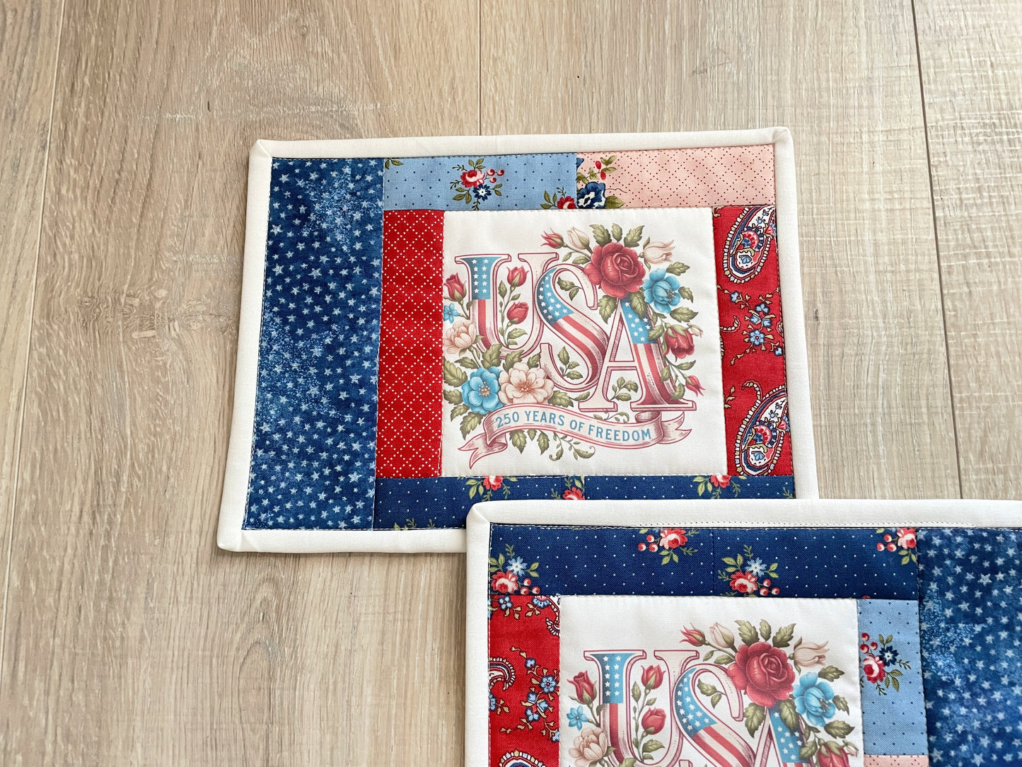 Patriotic Quilted Mug Rugs – USA 250 – Set of Two