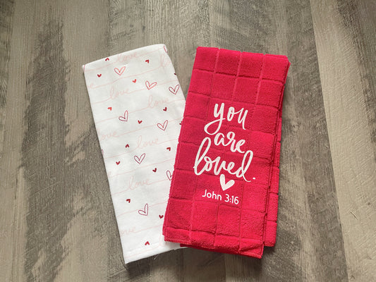 Valentine Day Decor, You are Loved Kitchen Towel Gift Set