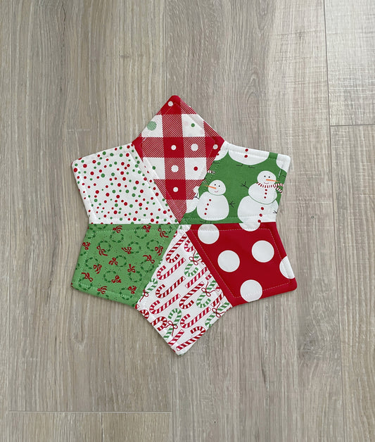 Quilted Christmas Star Mug Rug,  Handmade Candle Mat