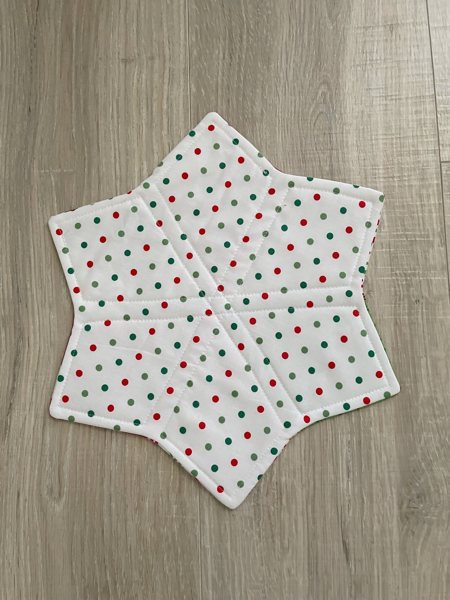 Quilted Christmas Star Mug Rug,  Handmade Candle Mat