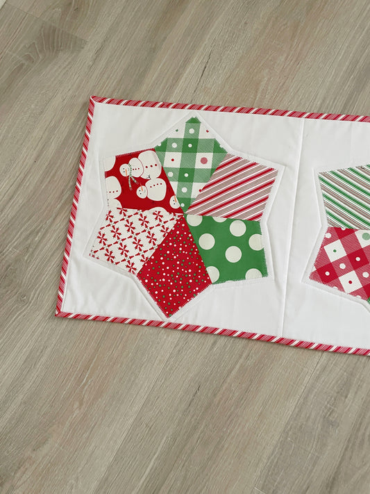 Quilted Christmas Star Table Runner, Vintage Home Decor