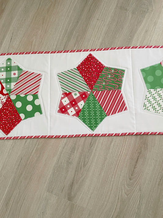 Quilted Christmas Star Table Runner, Vintage Home Decor