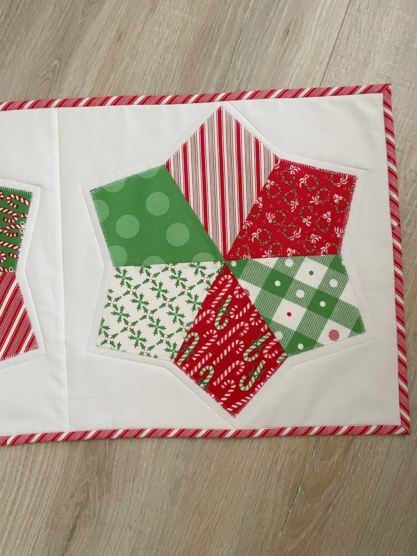 Quilted Christmas Star Table Runner, Vintage Home Decor