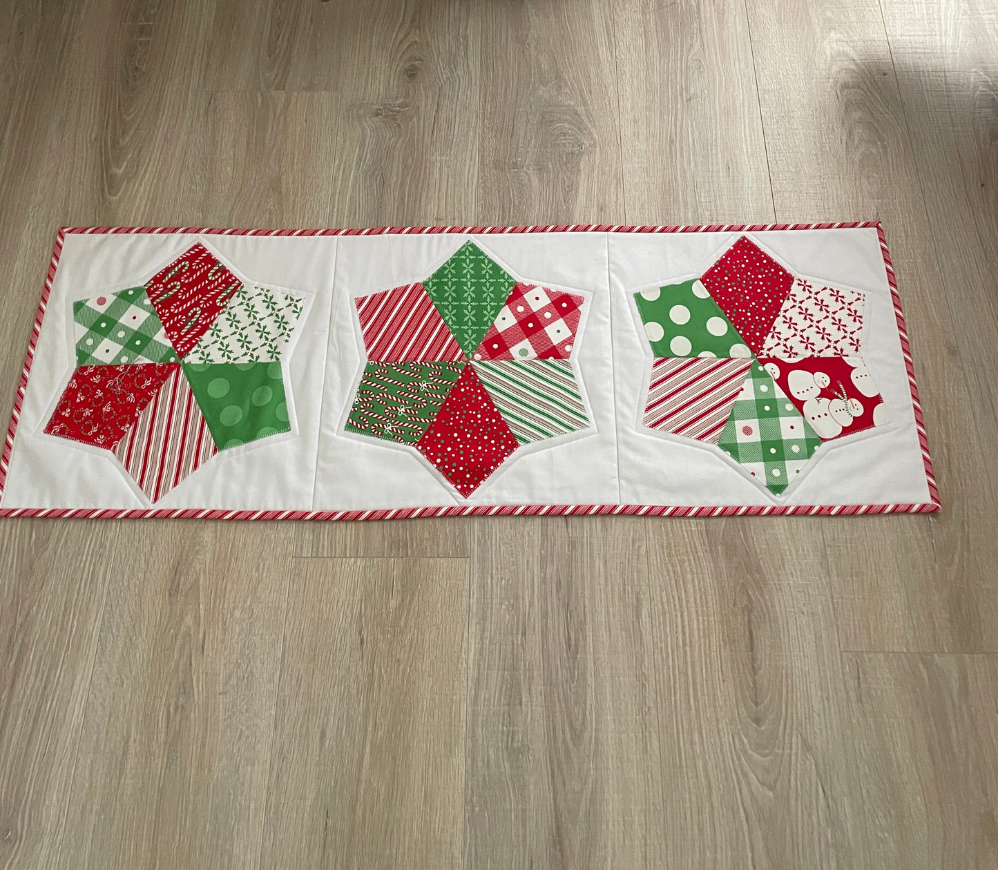 Quilted Christmas Star Table Runner, Vintage Home Decor