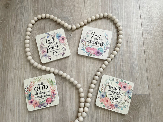 Wood Bible Verse Coasters, Set of 4 Faith Based Gift