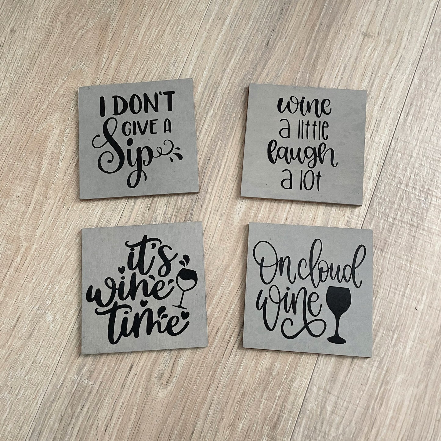 Wine Themed Set of 4 Wood Coasters