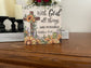 6x6 wooden shelf sitter with a sunflower cross and the verse “With God all things are possible.”