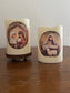 Christian Themed LED candle gift set, Rustic Nativity Christmas Decor, Set of 2 Flickering LED Pillar Candles