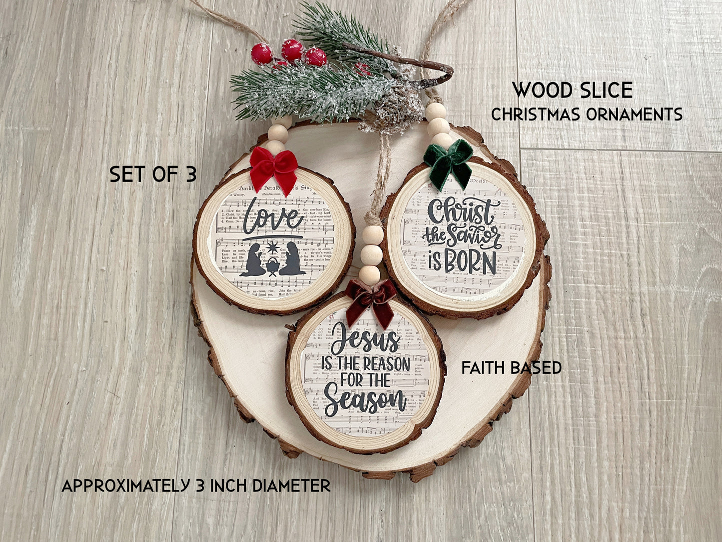 Nativity Wood Slice Ornament Set - Rustic Faith Based Christmas Decor