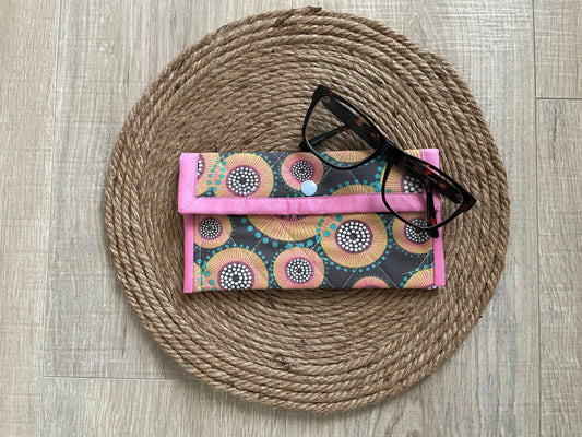 Pink & Yellow Retro Circles Eyeglass Case