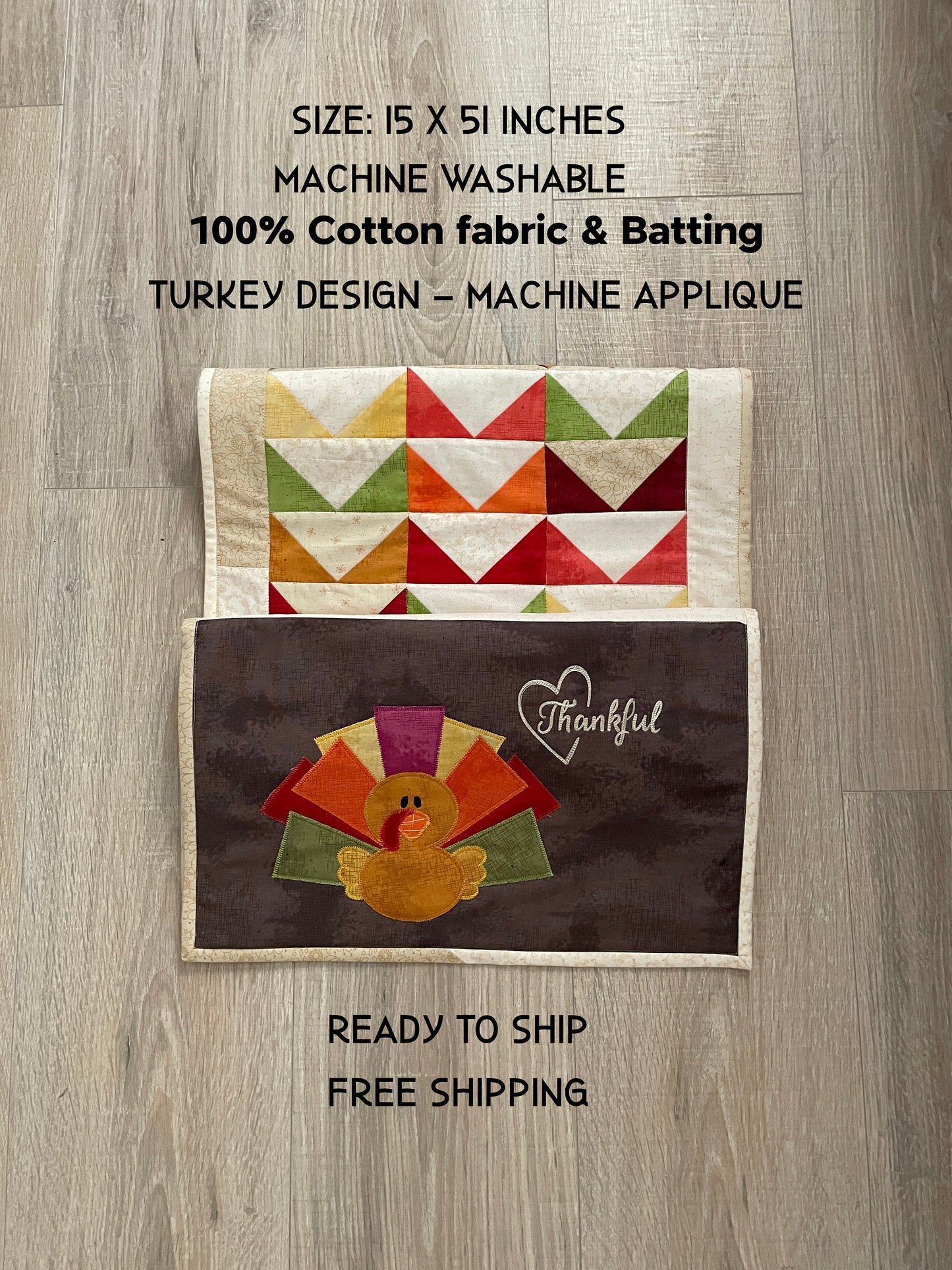 Quilted Fall/Autumn Thanksgiving Table Runner