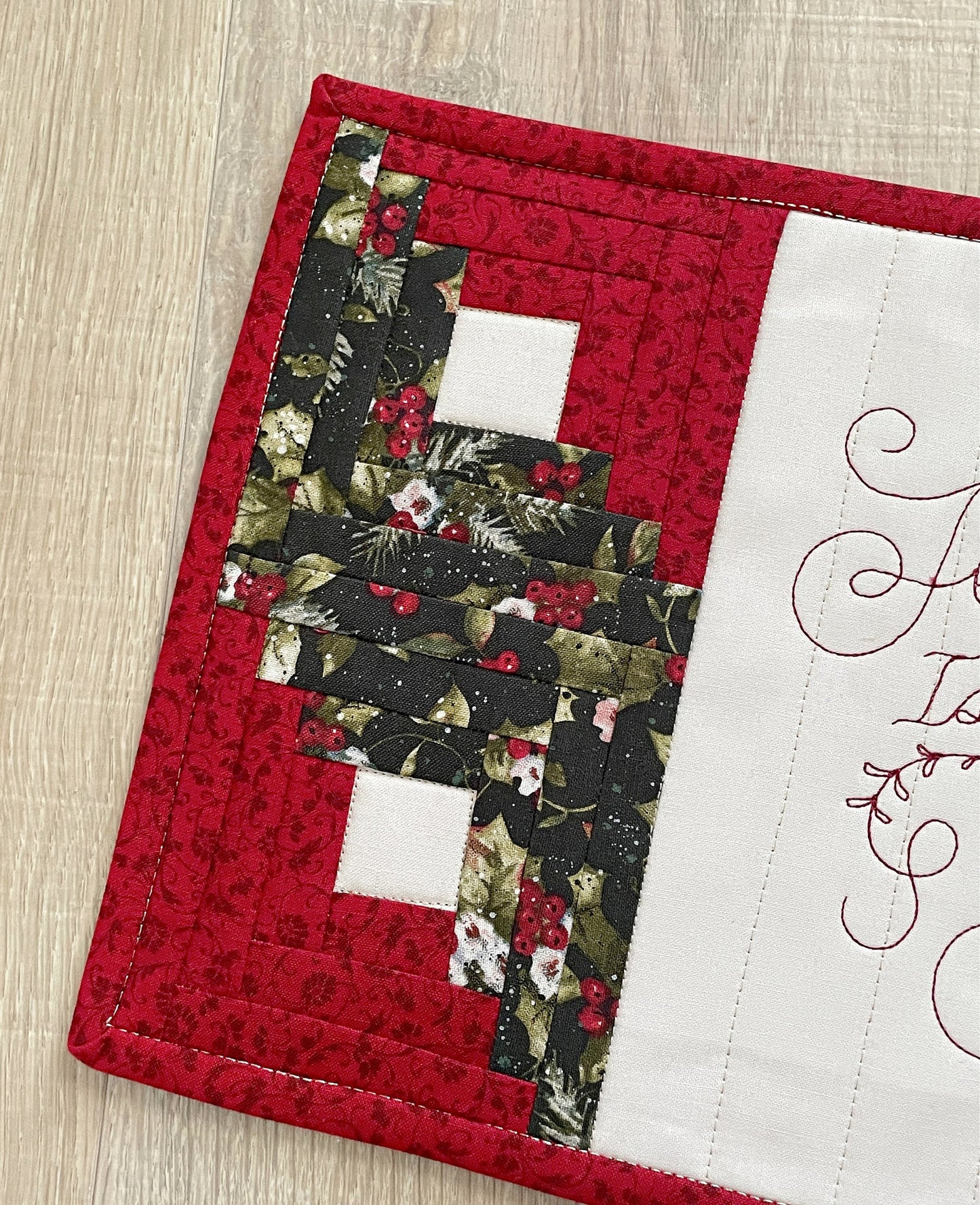 Christmas Quilted Mug Rug, Inspirational Mini Quilt