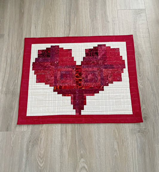 Quilted Heart Shaped Log Cabin Table Runner