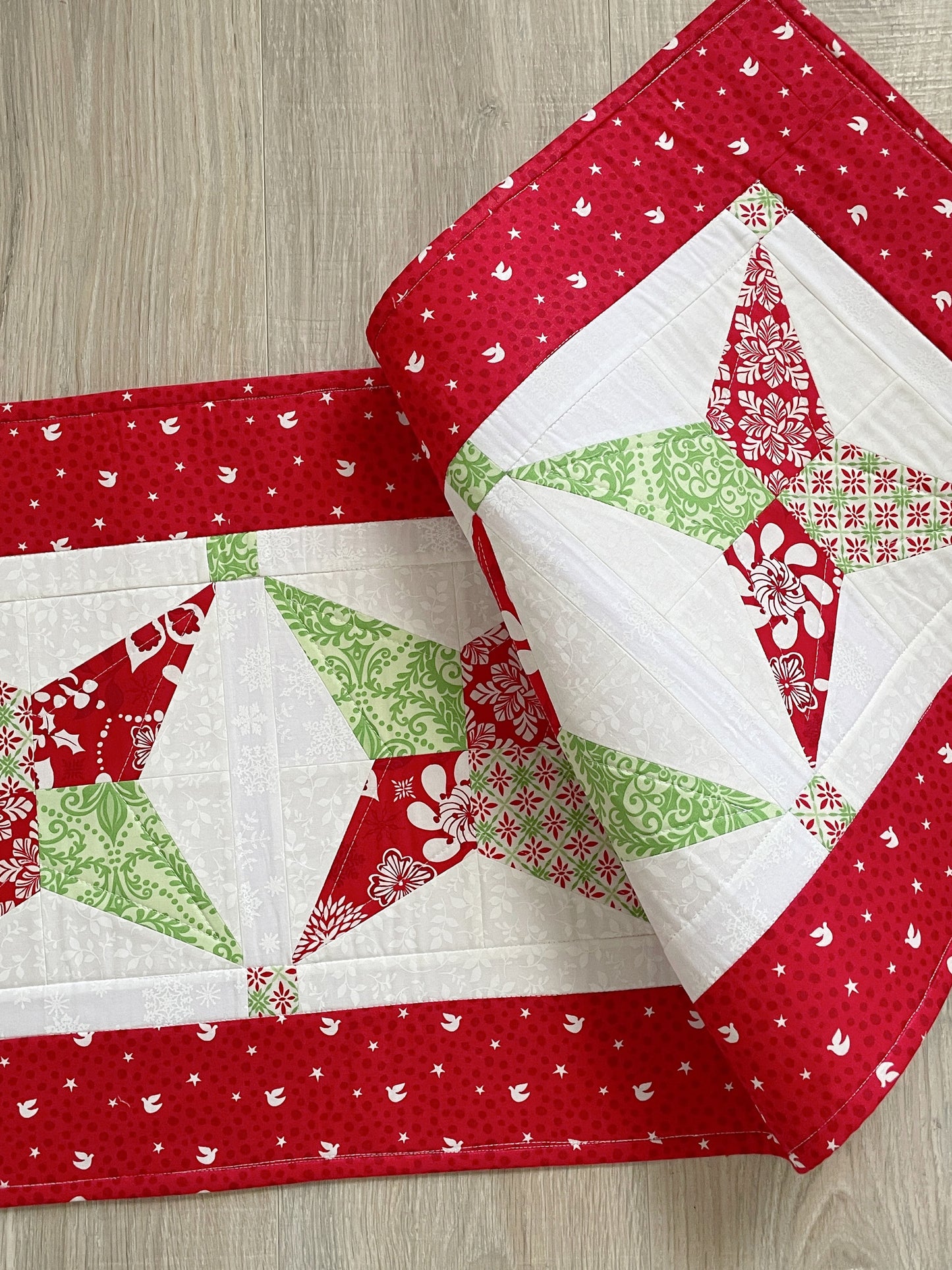 Quilted Christmas Star Table Runner, Contemporary Home Decor