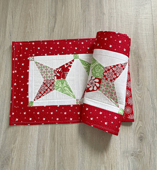 Quilted Christmas Star Table Runner, Contemporary Home Decor