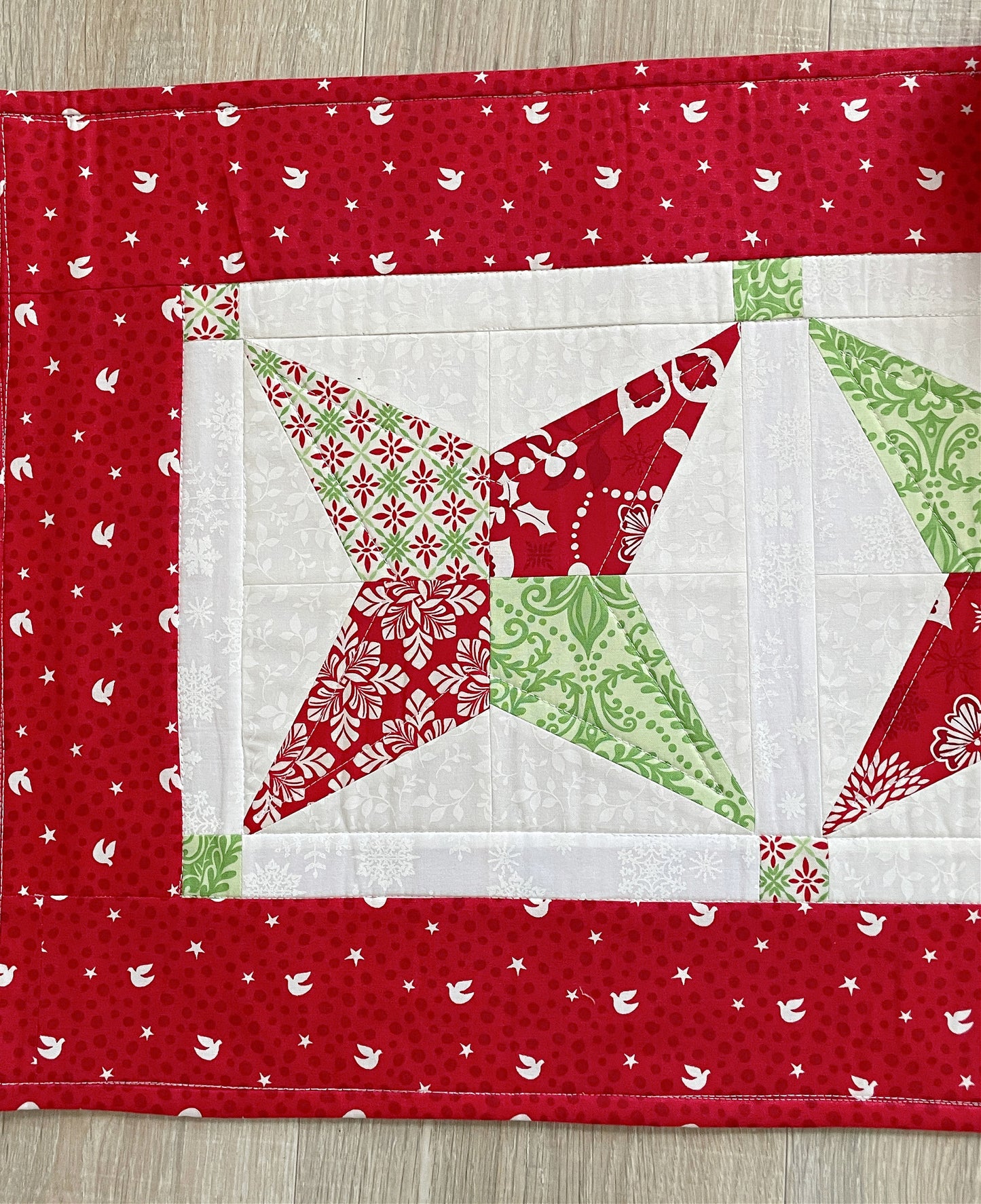Quilted Christmas Star Table Runner, Contemporary Home Decor