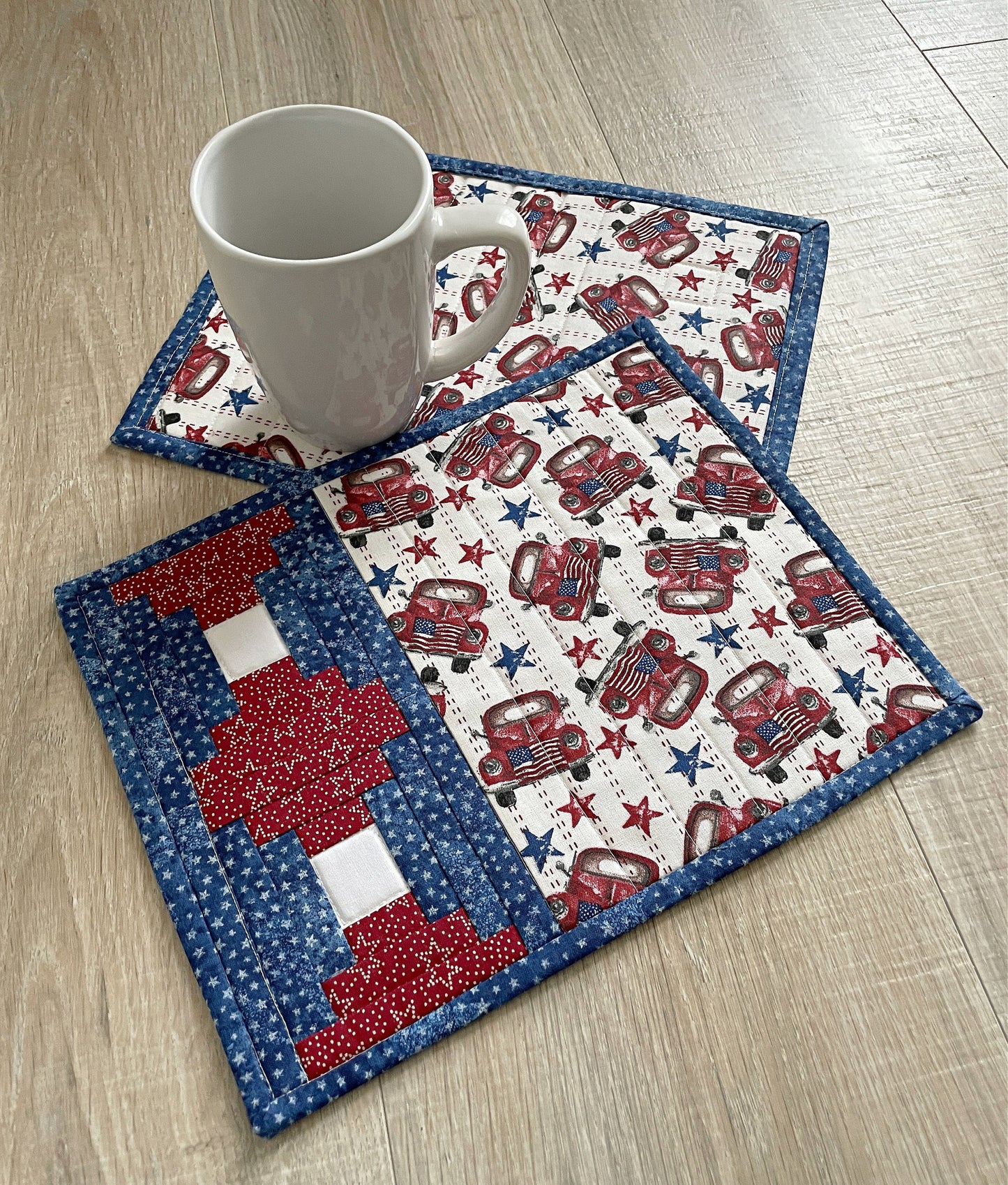 Quilted Vintage Red Truck Coasters/Mug Rugs