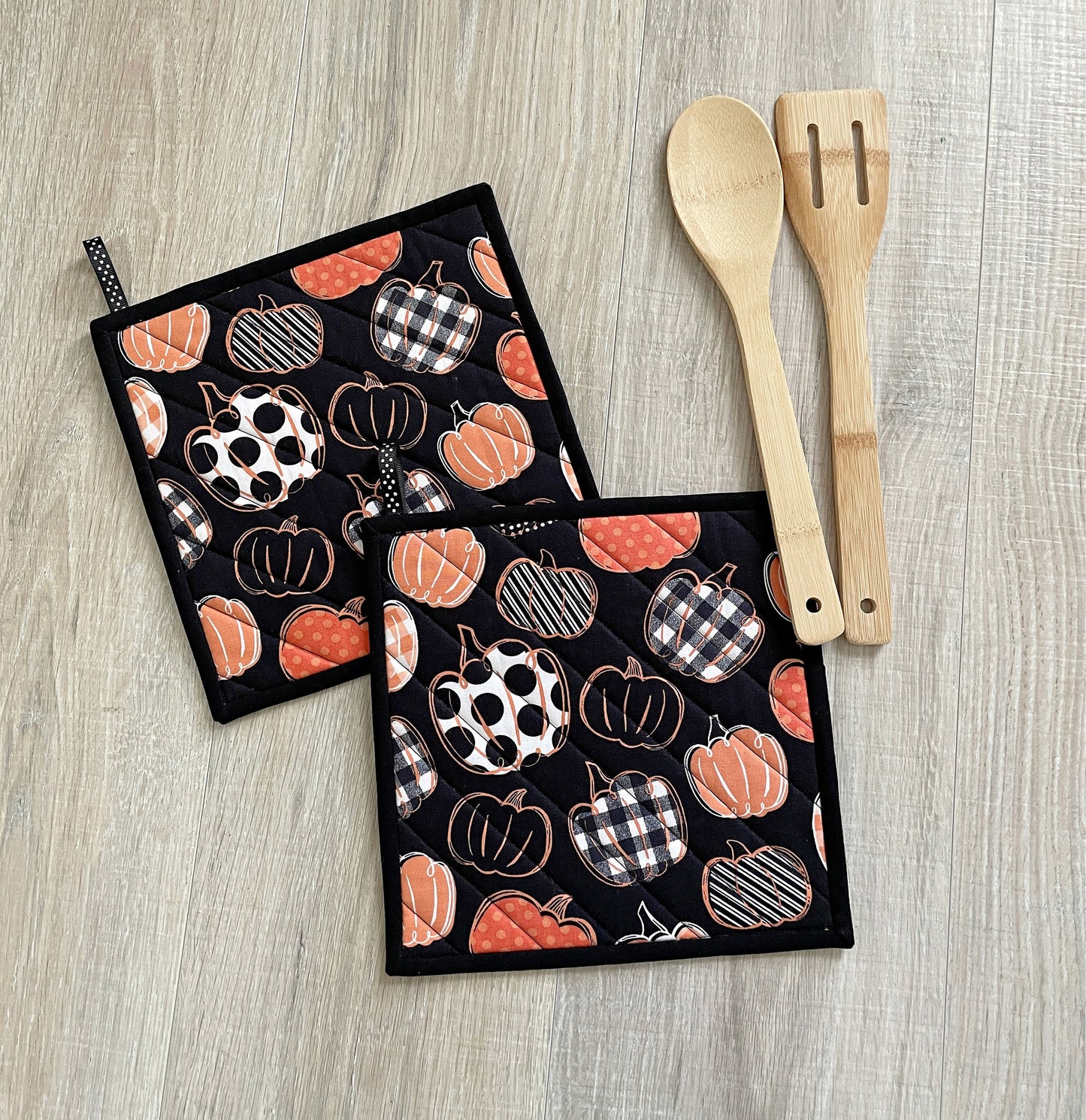 Pumpkin Potholder Set - Quilted Hot Pads for Kitchen Decor