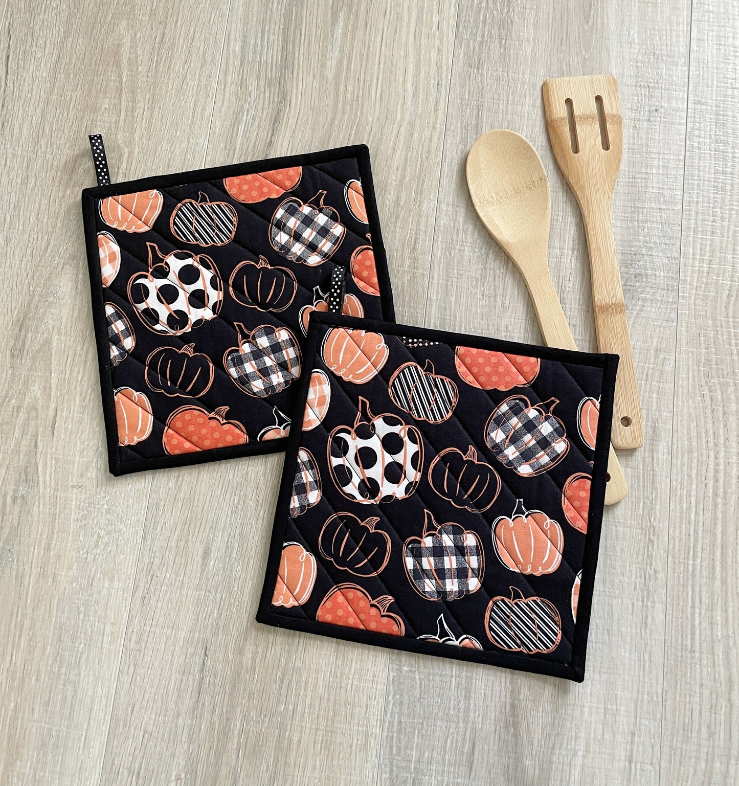 Pumpkin Potholder Set - Quilted Hot Pads for Kitchen Decor