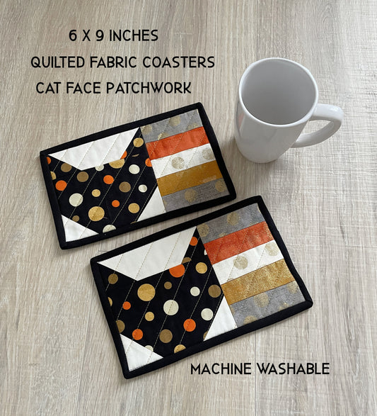 Cute Black Cat Mug Rug - Handcrafted Fabric Coaster for Fall Home Decor