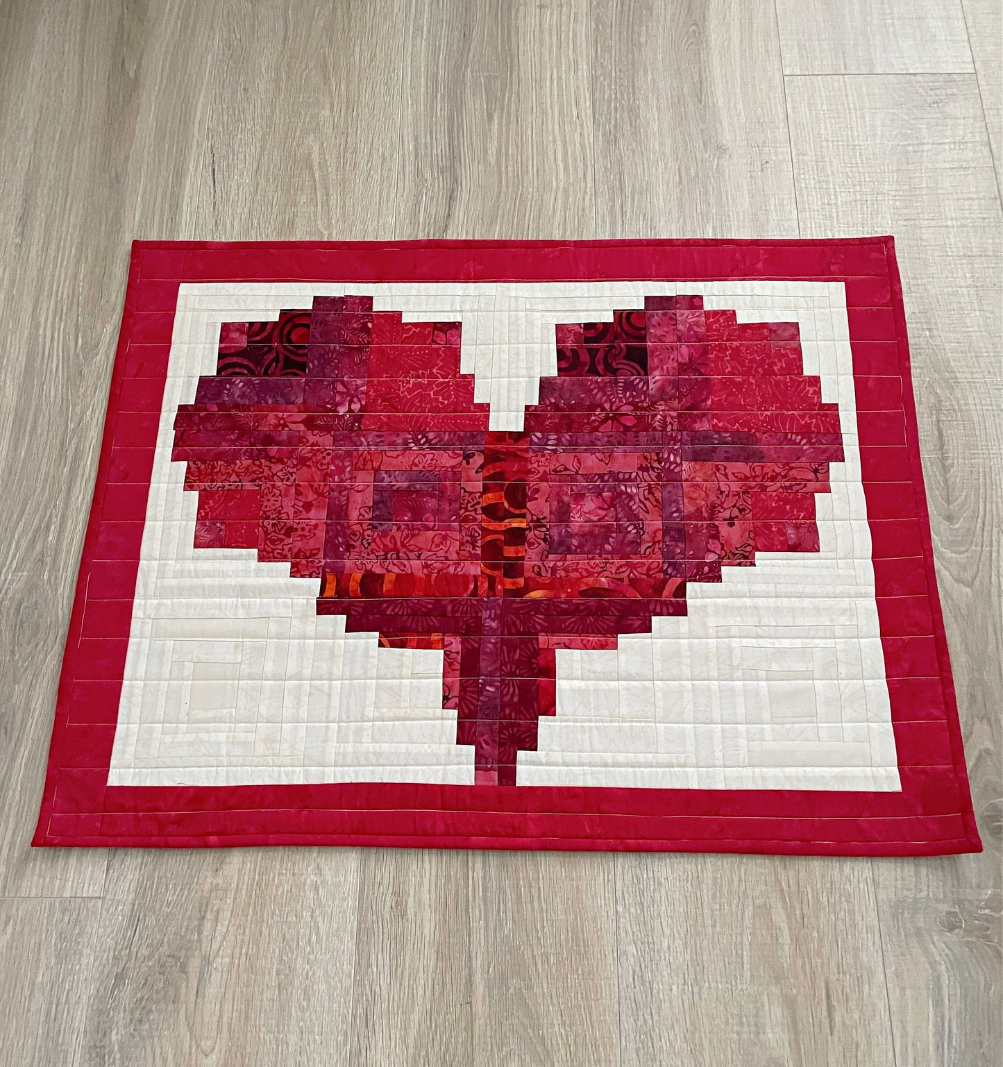Quilted Heart Shaped Log Cabin Table Runner