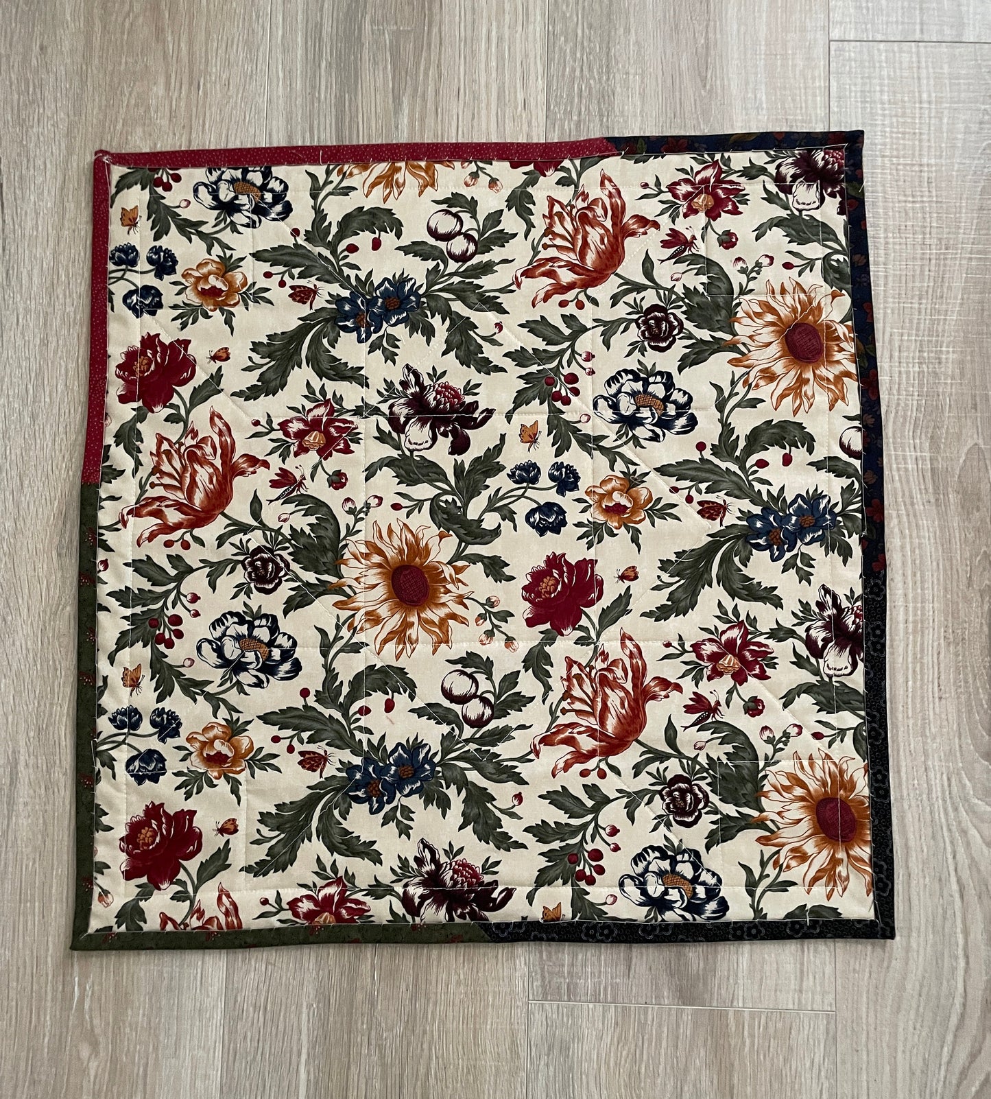 Country Tulip Quilted Table Topper - Handmade Farmhouse Table Mat
