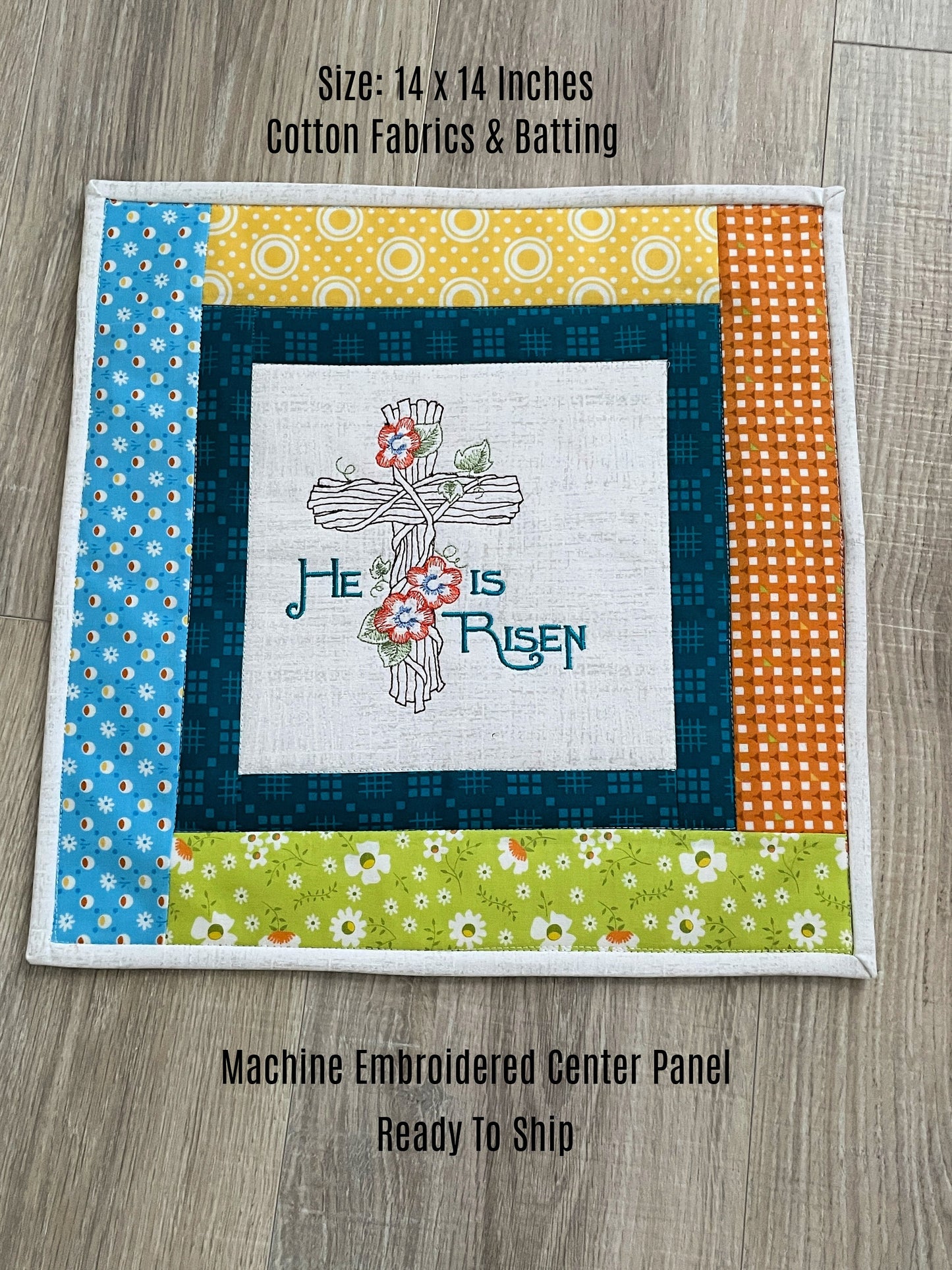 Handmade Mini Quilt with Embroidery, Easter Decor