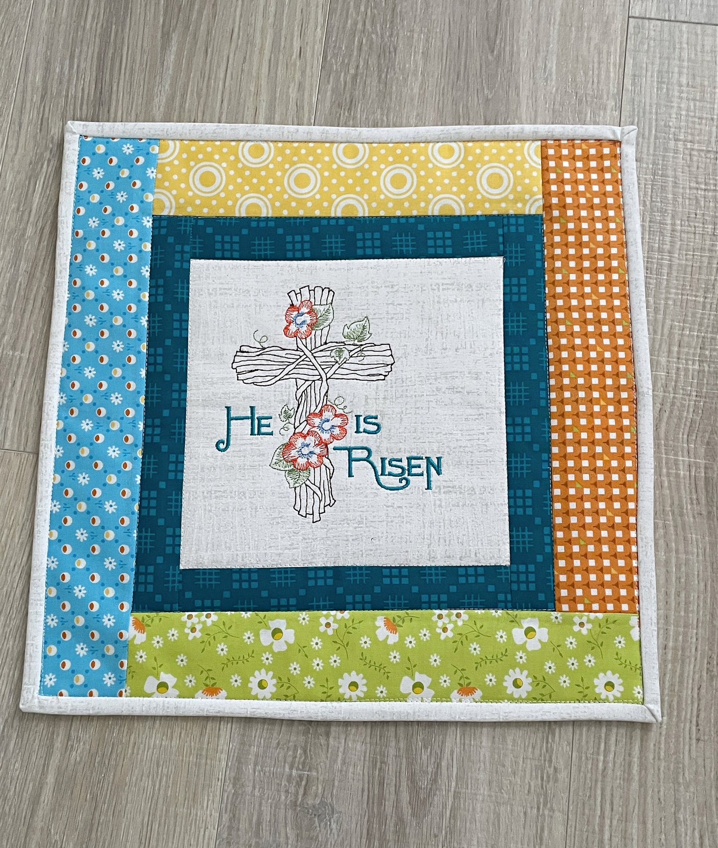 Handmade Mini Quilt with Embroidery, Easter Decor